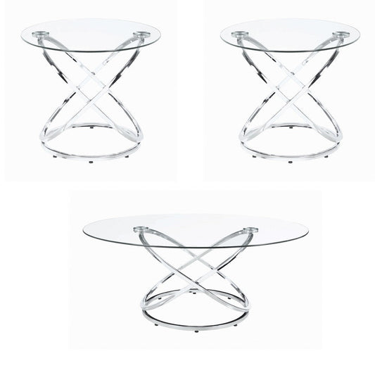 Coffee Table Set | 3 Piece | Metal Frame | Glass Top | Silver