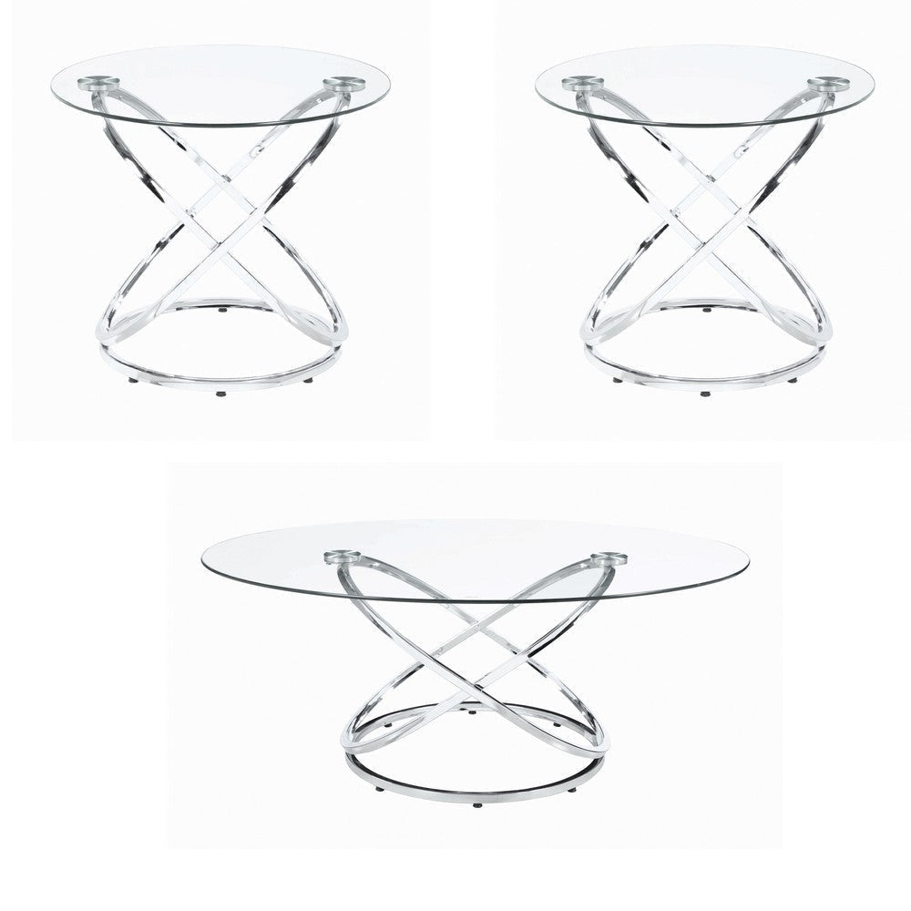Coffee Table Set | 3 Piece | Metal Frame | Glass Top | Silver