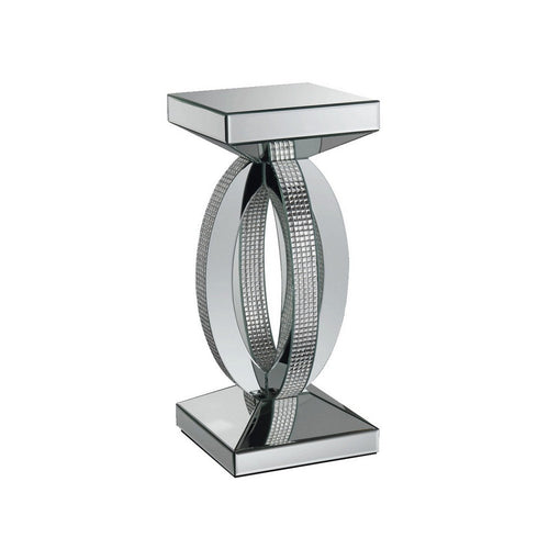 Square Wooden End Table with Curved Body and Rhinestone Accents, Silver