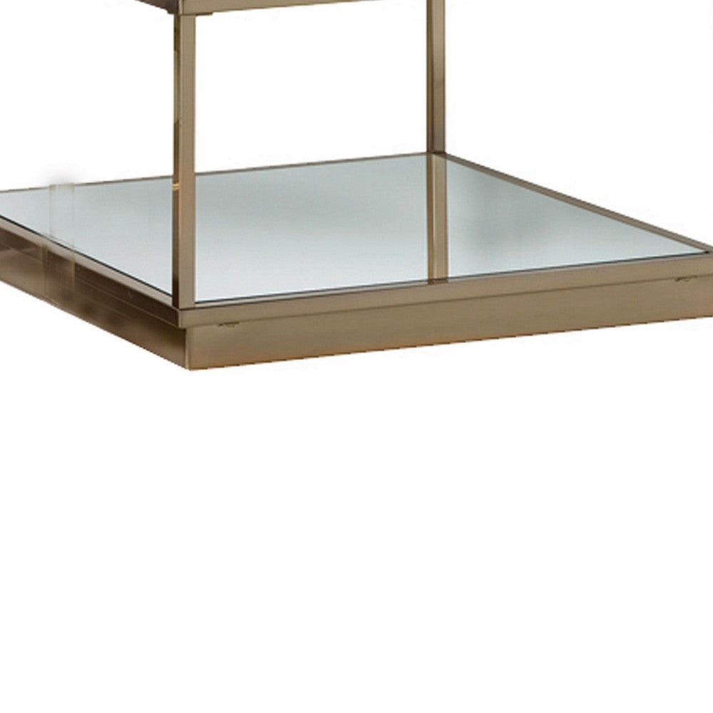 Glass Top Square Contemporary Table with Tubular Metal Base Gold BM220237