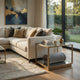 Glass Top Square Contemporary Table with Tubular Metal Base, Gold