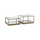 Glass Top Square Contemporary Table with Tubular Metal Base, Gold