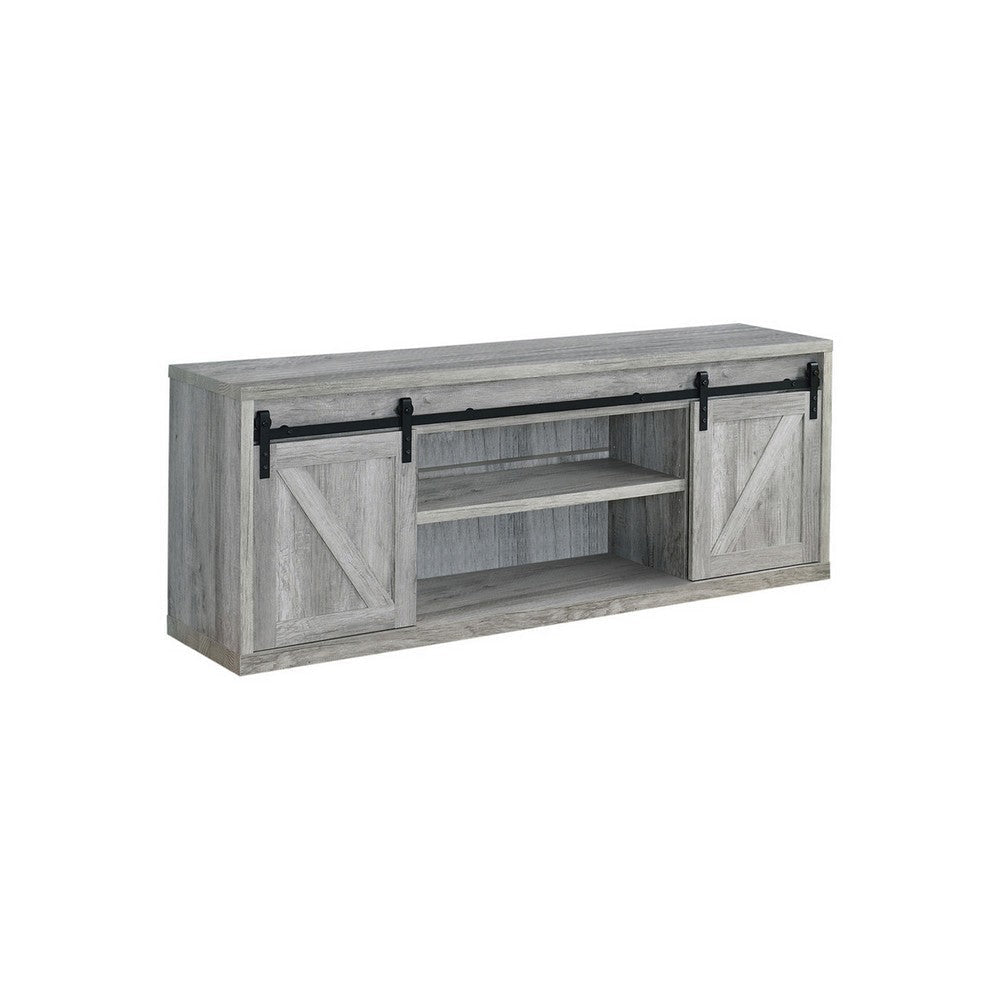 TV Console | Farmhouse | Wood | 71 Inch | 2 Sliding Barn Doors | Gray