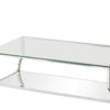 Glass Top Coffee Table with Metal Frame and Mirror Shelf Chrome By Casagear Home BM220278