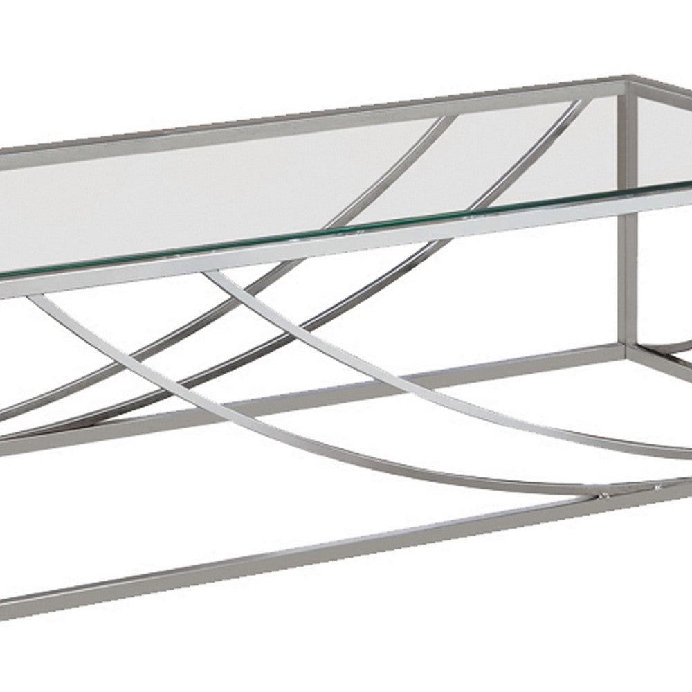 Tempered Glass Top Coffee Table with Metal Tubular Legs Chrome and Clear BM220280