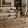 Tempered Glass Top Coffee Table with Metal Tubular Legs, Chrome and Clear