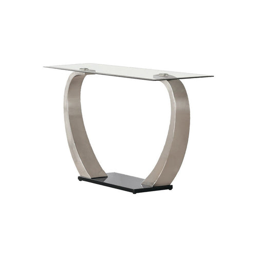 Sofa Table | Floating Tempered Glass Top | Metal Support | Clear & Silver