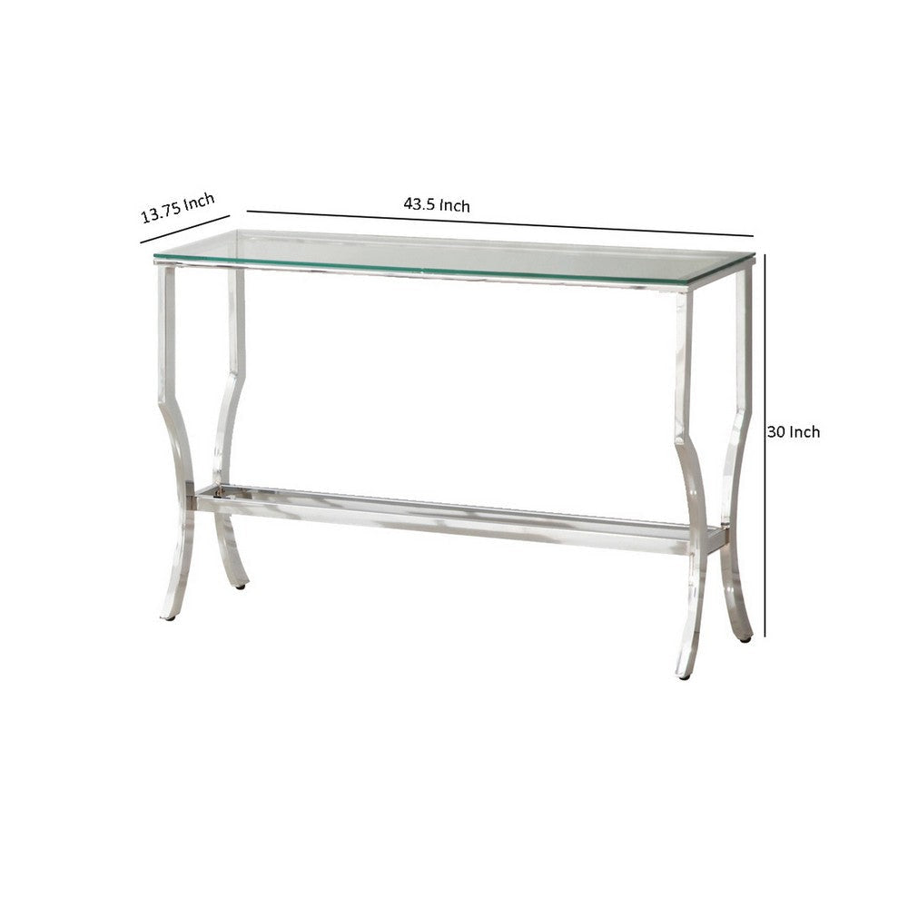 Glass Top Sofa Table with Metal Frame and Mirror Shelf Chrome By Casagear Home BM220309