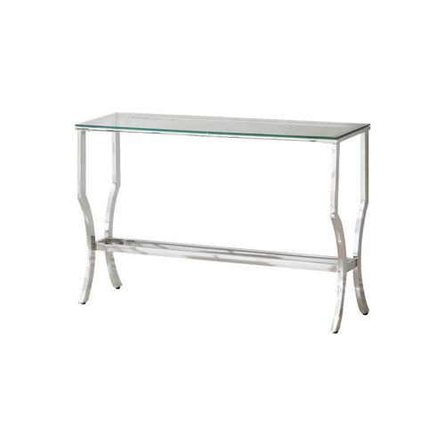 Sofa Table | Glass Top | Metal Frame | Mirror Shelf | Chrome