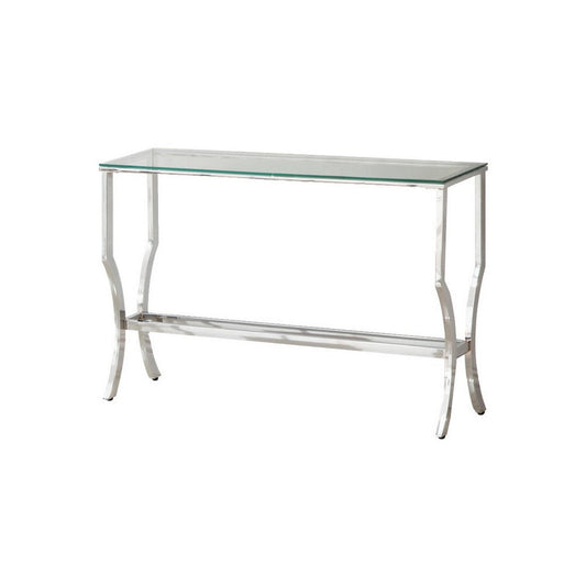 Sofa Table | Glass Top | Metal Frame | Mirror Shelf | Chrome