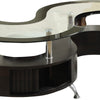 Coffee Table | Contemporary S Shape Wood Base | Glass Top | Silver & Brown