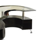 Coffee Table | Contemporary S Shape Wood Base | Glass Top | Silver & Brown