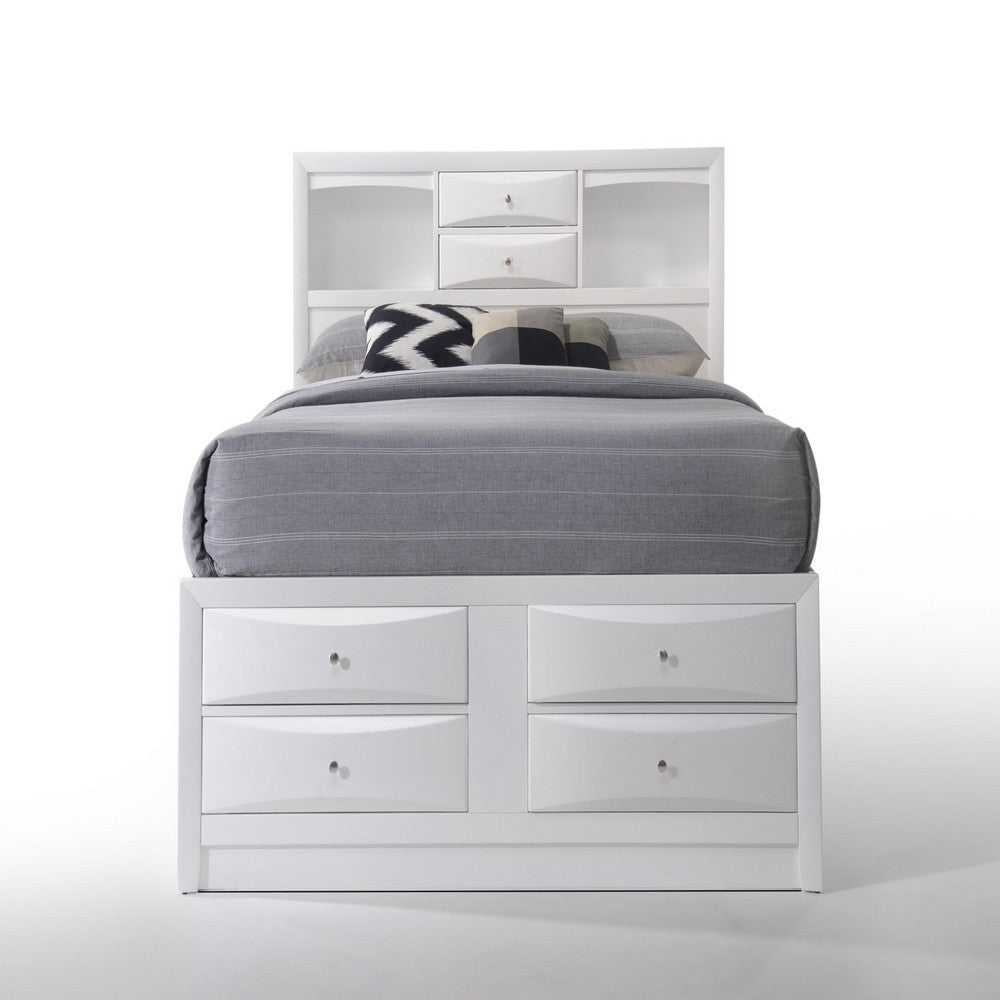 8 Drawer Eastern King Bed with Bookcase Headboard and Round Knobs, White