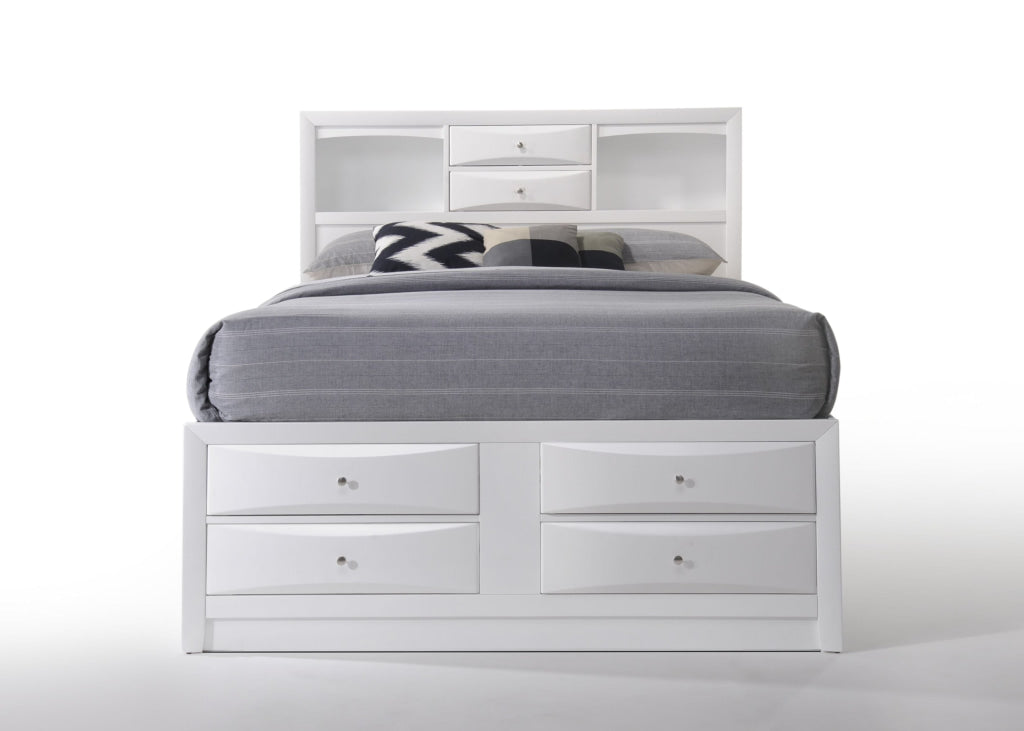 8 Drawer Eastern King Bed with Bookcase Headboard and Round Knobs White By Casagear Home BM220325