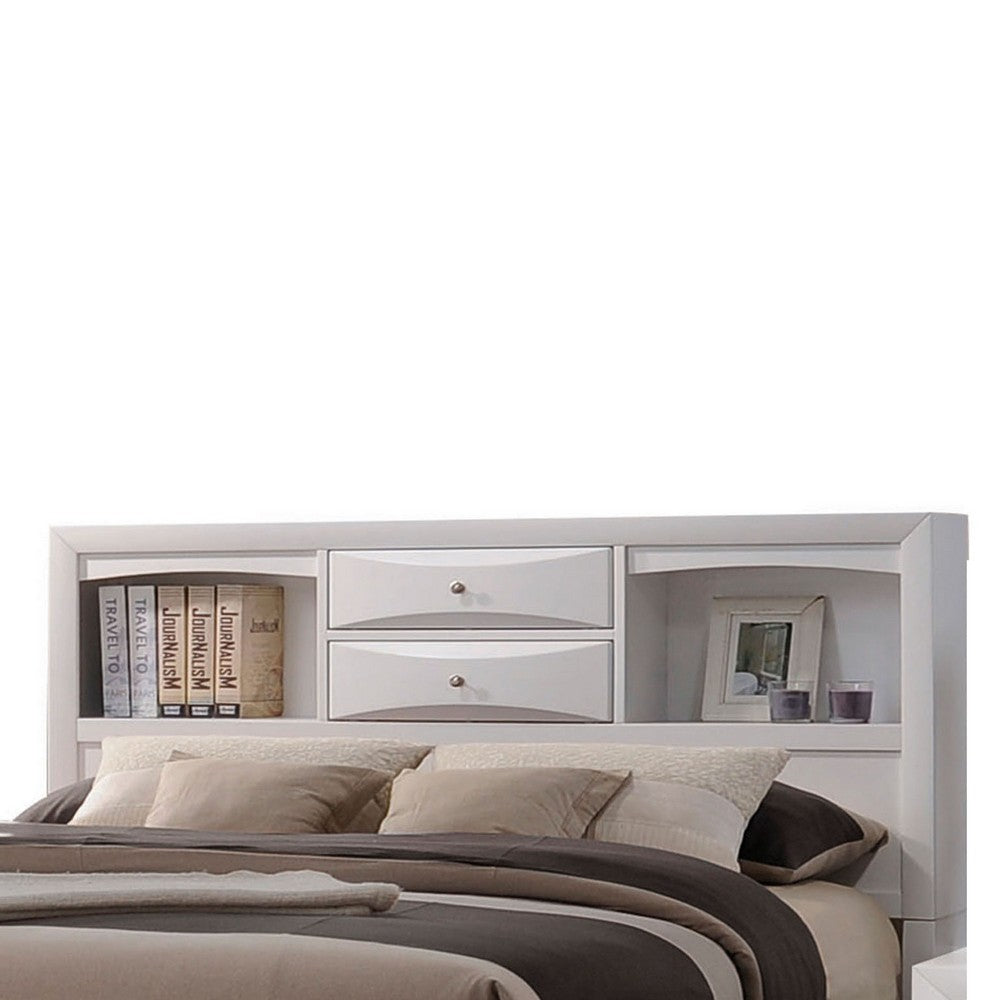 8 Drawer Eastern King Bed with Bookcase Headboard and Round Knobs, White