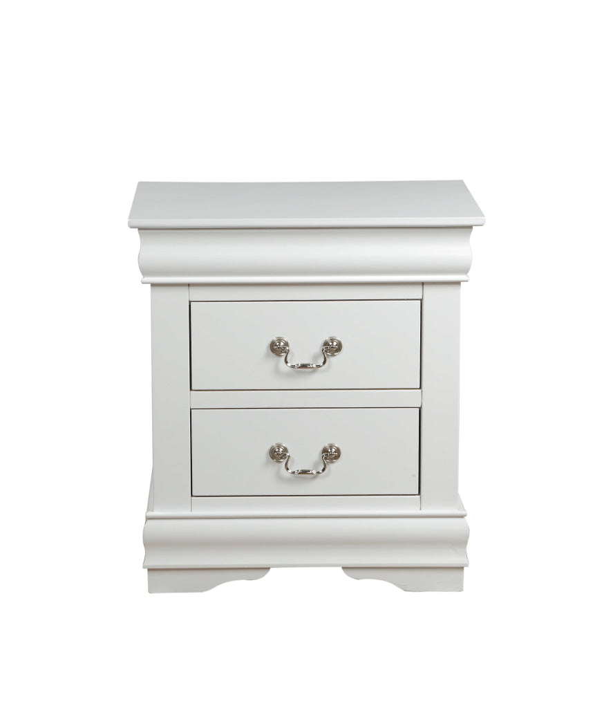 2 Drawer Wooden Nightstand with Metal Hanging Pulls and Bracket Feet White BM220333