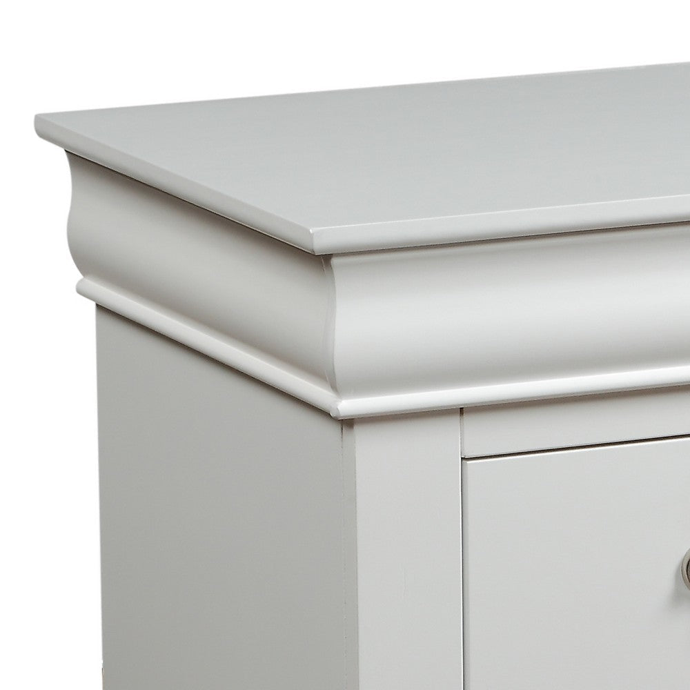 2 Drawer Wooden Nightstand with Metal Hanging Pulls and Bracket Feet White BM220333