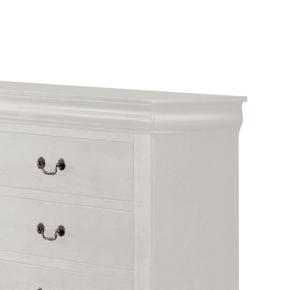 6 Drawer Wooden Dresser with Metal Hanging Pulls and Bracket Feet White By Casagear Home BM220334