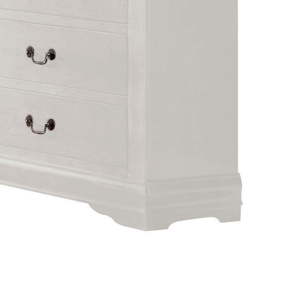 6 Drawer Wooden Dresser with Metal Hanging Pulls and Bracket Feet White By Casagear Home BM220334