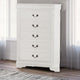 Tall Dresser Chest | Wood | 5 Drawer | Metal Hanging Pull Handles | Bracket Feet | White