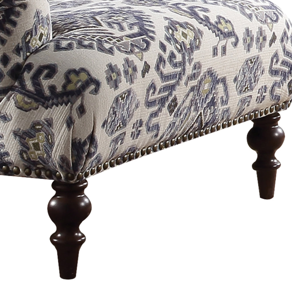 Tufted Back Chair with 1 Accent Pillow and Tribal Design Blue and White BM220349