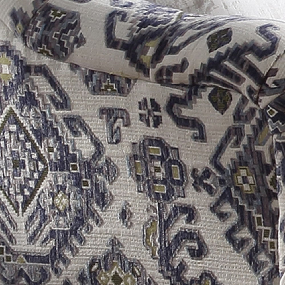 Tufted Back Chair with 1 Accent Pillow and Tribal Design Blue and White BM220349