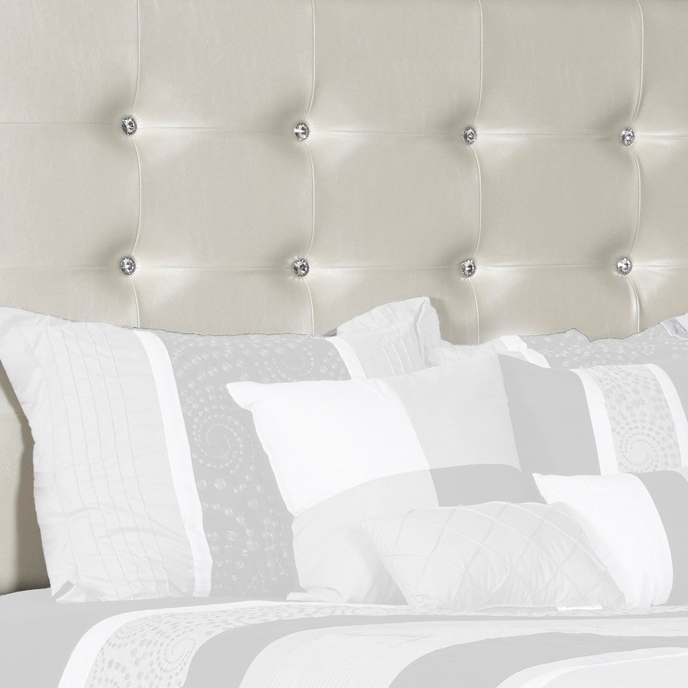 Faux Crystal Tufted Fabric Queen Headboard with Straight Legs White By Casagear Home BM220400