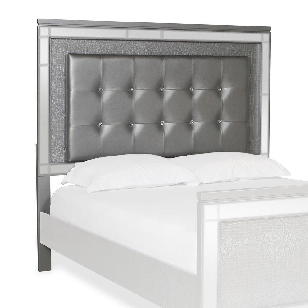 Twin Headboard | Faux Crystal Tufted Fabric | LED Trim | Gray