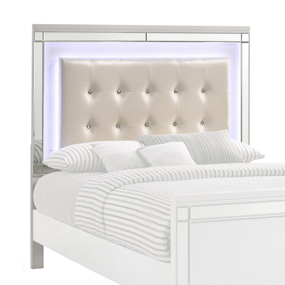 Twin Headboard | Faux Crystal Tufted Fabric | LED Trim | White