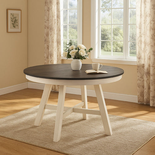 Dining Table | Wood Top | Angled Legs & Braces Support | Brown & White