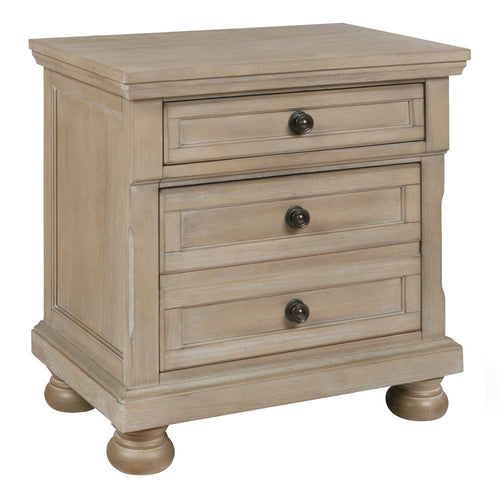 Nightstand | Wood | 3 Drawer | Round Knobs | Bun Feet | Weathered Brown