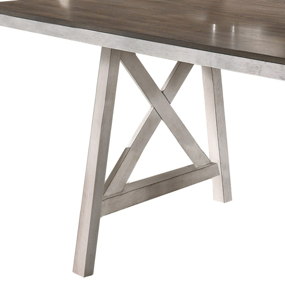 Wooden Counter Height Table with X Shaped Base Antique White and Brown By Casagear Home BM220429