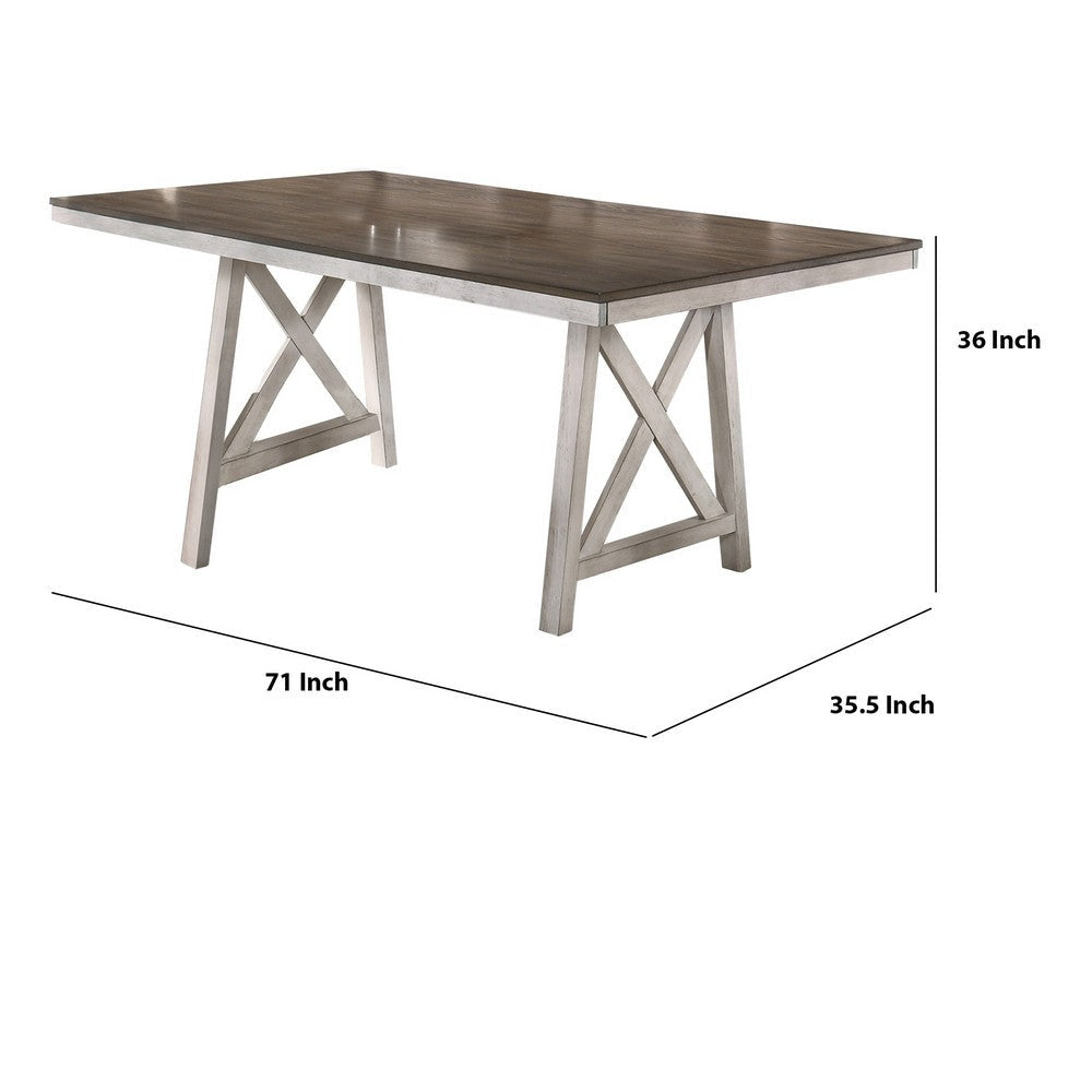 Wooden Counter Height Table with X Shaped Base Antique White and Brown By Casagear Home BM220429