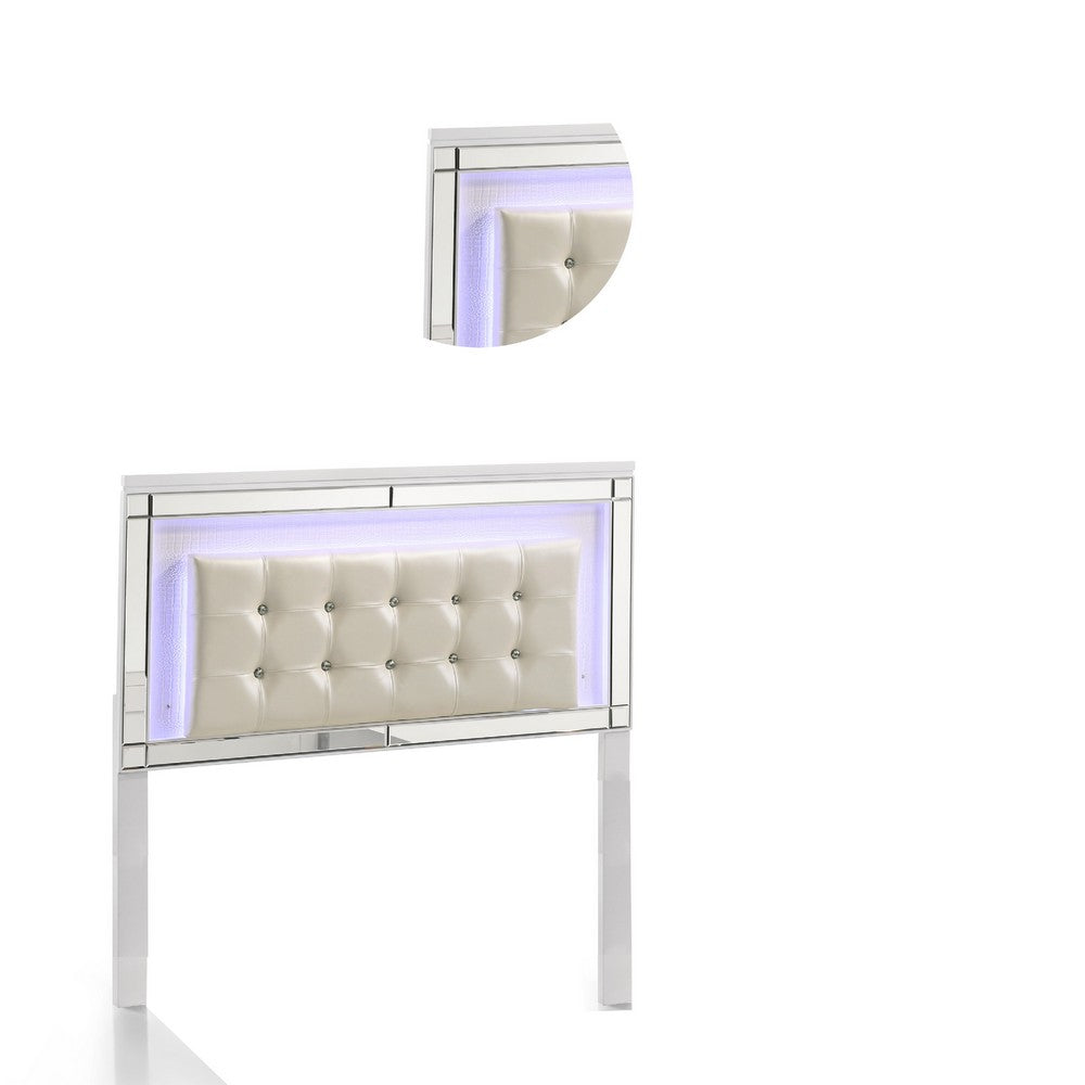 Full Size Headboard | Modern Wood | LED & Glass Trim | White