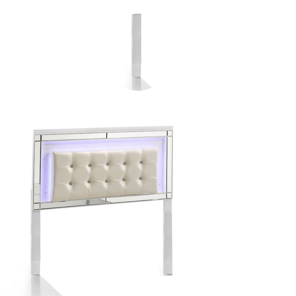 Full Size Headboard | Modern Wood | LED & Glass Trim | White