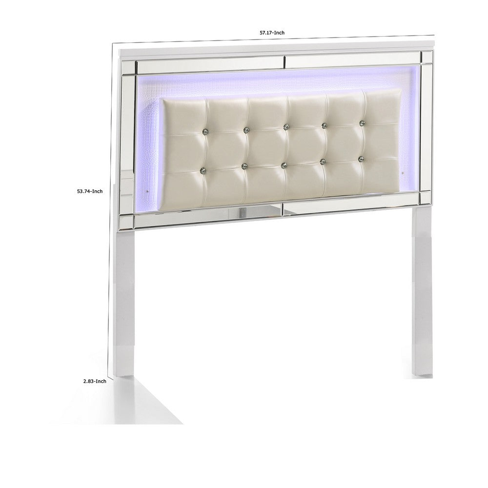 Full Size Headboard | Modern Wood | LED & Glass Trim | White
