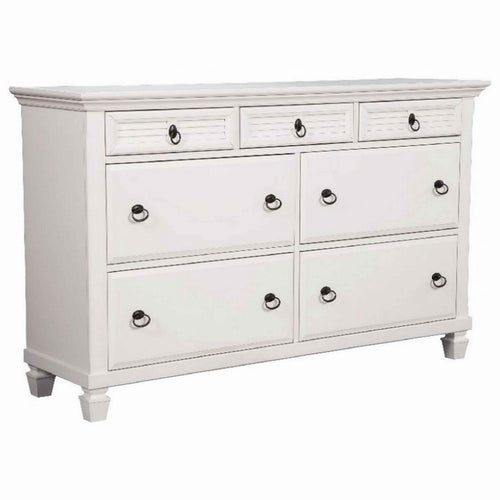 7 Drawer Wooden Dresser with Ring Pulls and Molded Top, White