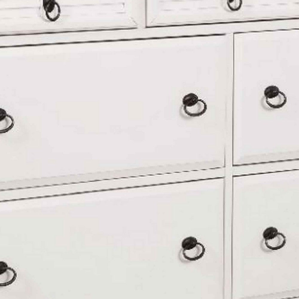 7 Drawer Wooden Dresser with Ring Pulls and Molded Top, White