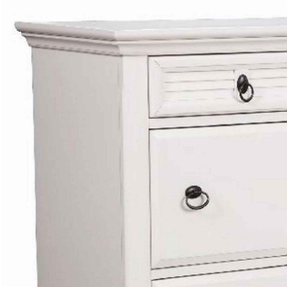 7 Drawer Wooden Dresser with Ring Pulls and Molded Top, White