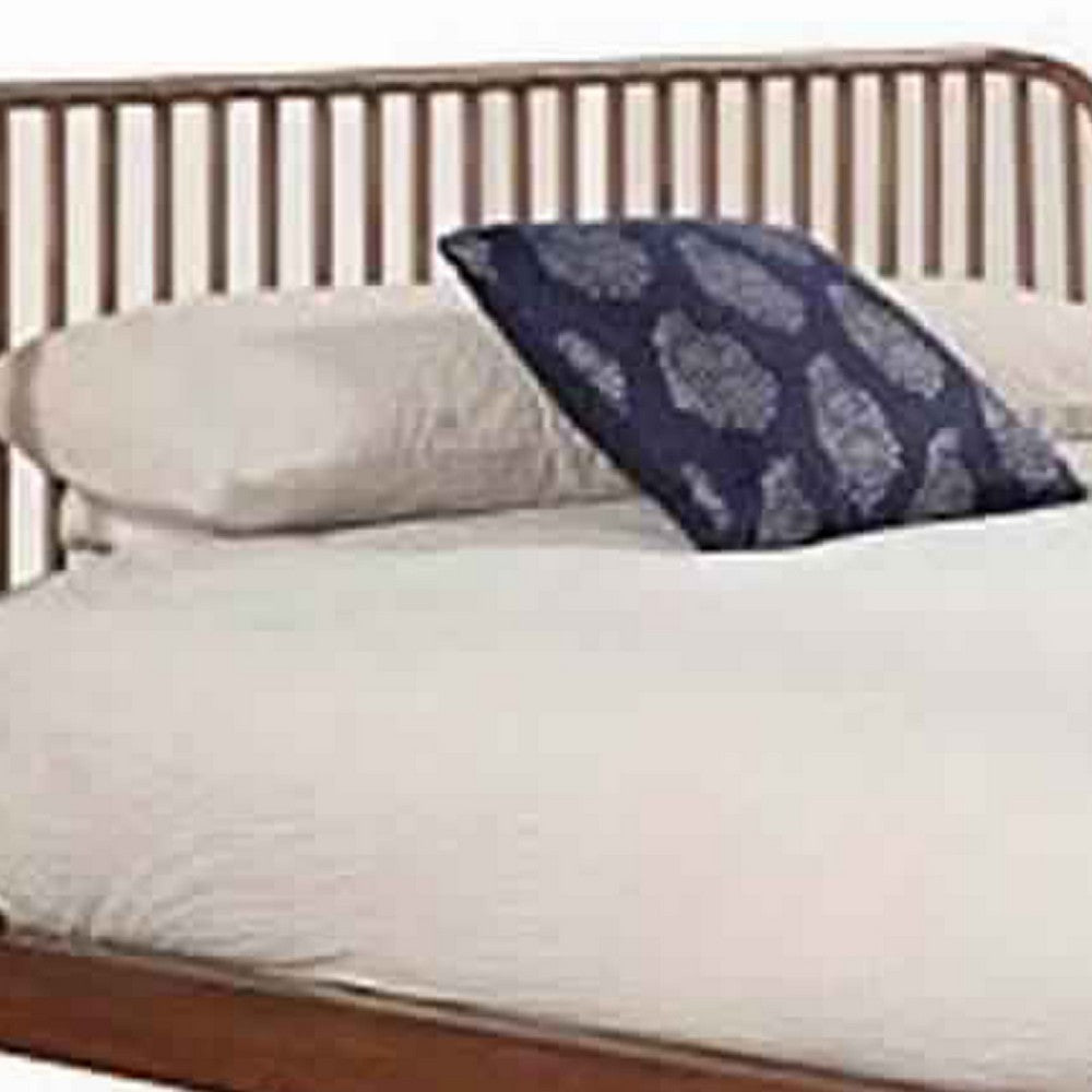 Queen Platform Bed with Slat Back Rattan Headboard, Brown