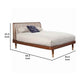 Queen Platform Bed with Slat Back Rattan Headboard, Brown