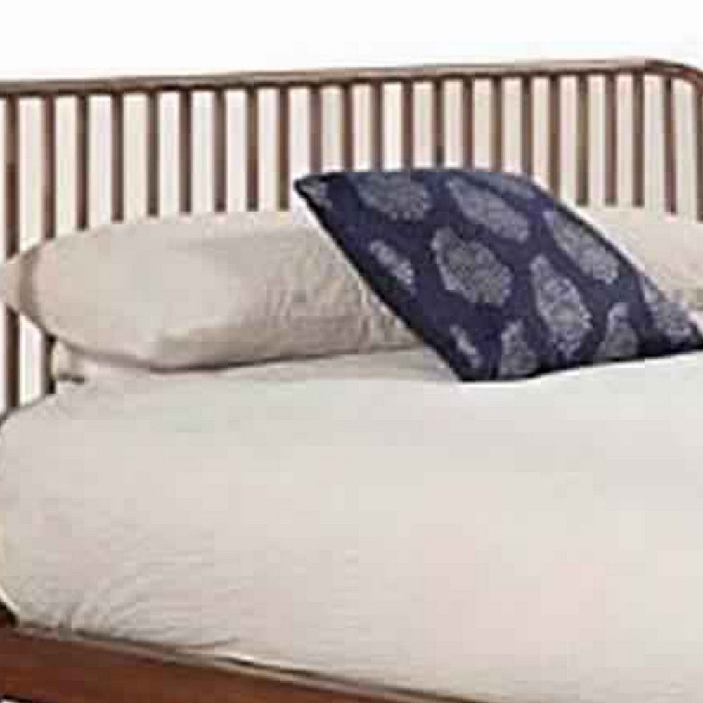Full Size Platform Bed with Slat Back Rattan Headboard, Brown