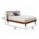 Full Size Platform Bed with Slat Back Rattan Headboard, Brown