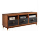 Two Tone 3 Drawer Wood TV Console with 3 Open Compartments, Black and Brown