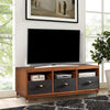 Two Tone 3 Drawer Wood TV Console with 3 Open Compartments, Black and Brown