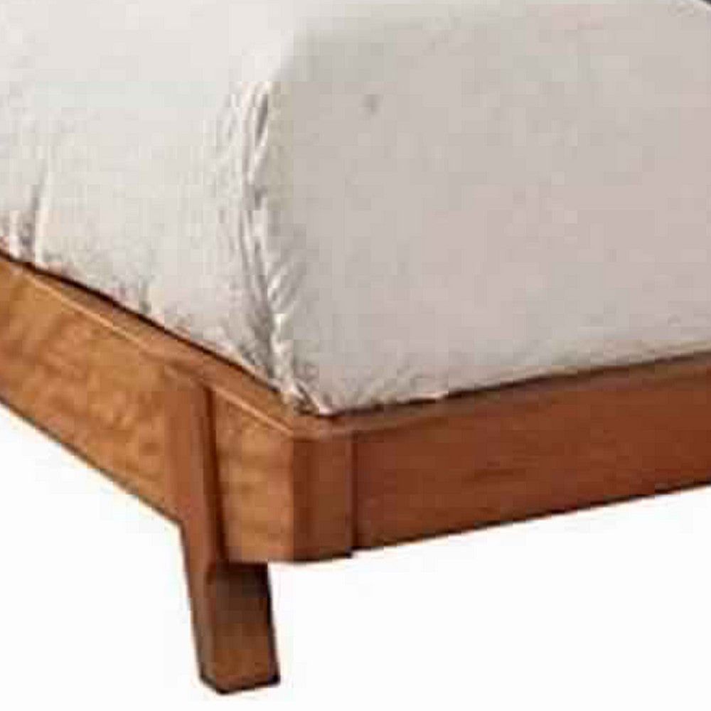 Queen Platform Bed with Angled Block Legs and Grain Details, Brown