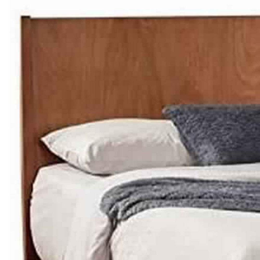 Queen Platform Bed with Angled Block Legs and Grain Details, Brown