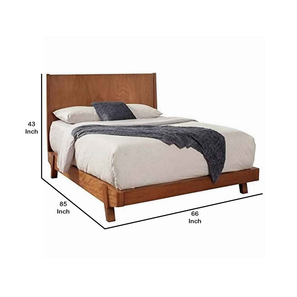 Queen Platform Bed with Angled Block Legs and Grain Details, Brown