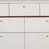 7 Drawer Wooden Dresser with Round Pulls and Angled Legs, White and Brown