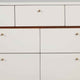 7 Drawer Wooden Dresser with Round Pulls and Angled Legs, White and Brown